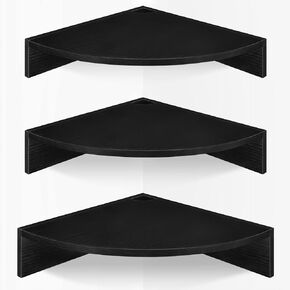 Homode Corner Floating Shelves, Set of 3 Corner Shelves Wall Mounted with Cable Hole, 3 Tier Wooden Hanging Corner Storage Shelf for Bedroom, Living Room, Kitchen, Black
