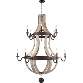 2 Tier Wine Barrel Staves and Hoops Chandelier Openwork Wood French Country Rustic Candle-Style 42" W x 56"H in Saudi Arabia