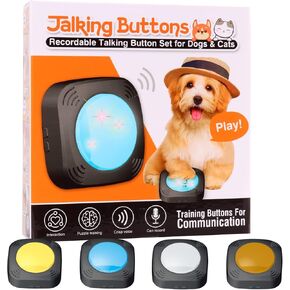 ازرار اتصال للكلاب - مجموعة من 4 ازرار اتصال قابلة للتسجيل - جرس تدريب الحيوانات الاليفة - زر التحدث والتحدث لتدريب الكلاب والقطط - صوت مخصص - ازرار اوامر صوتية للكلاب in Kuwait
