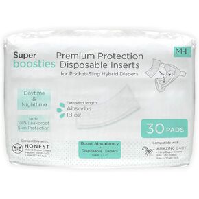 حشوات حفاضات للاستعمال مرة واحدة من Super Boosties، أثناء النهار والليل، تناسب غطاء الحفاضات الهجين الصادق، تناسب الحفاضات الذكية الرائعة للأطفال، وسادة معززة للحفاضات للاستعمال مرة واحدة، 30 قطعة، مقاس متوسط/كبير، 4.3 × 13 بوصة in Kuwait