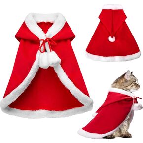 Cat Christmas Cape, Dog Soft Thick Xmas Cloak with Hat, Pets Christmas Costume Dogs Cats Santa Claus Outfits for Goose Rabbit, L