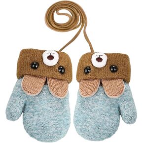PENINSULA LOVE Toddler Winter Thermal Gloves Warm Knit Mittens Baby String Plush Gloves 1-3Year