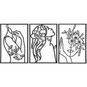 AGIOTA 3 Pcs Wall Decor Above Bed Minimalist Wall Art for Living Room Metal Line Art - Female Body, Black Room Decor for Bedroom Modern Wall Art for Indoor 15inch