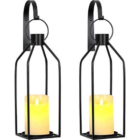 حامل شموع يثبت على الحائط، شمعدانات سوداء لتزيين الحائط، مجموعة من قطعتين مع شموع LED وخطاطيف معلقة، شمعدانات معدنية سوداء لتزيين الحائط لغرفة المعيشة وغرفة الطعام والمطبخ وغرفة النوم والحمام والرواق in Kuwait