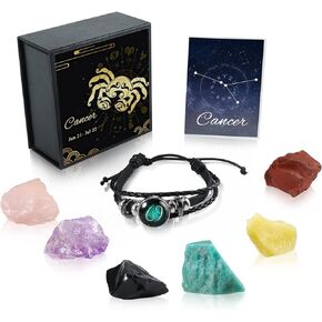 Nicetage Libra Healing Crystals Gift Ideas 12 علامة زودياك بلورات شفاء طبيعية مع مجموعة صندوق الأبراج، 6 أحجار كريستال، 1 سوار زودياك ودليل معلومات هدايا الميزان للنساء
