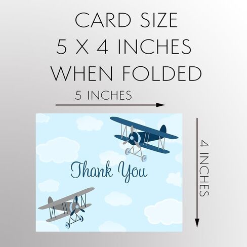 Airplane Thank You Cards Baby Shower Birthday Kids Up Up and Away Vintage Boy Boys Retro Red Blue Folded Thank You Notes (50 Count) in Kuwait