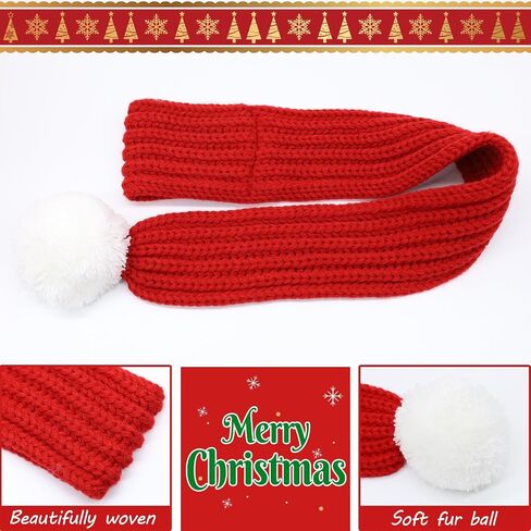 Christmas Antler Check Dog Santa Hat and Xmas Pet Red Knit Scarf with White Pompom Ball - Winter Neck Warmer and Festive Party Dress-up for Pets (Medium) in Saudi Arabia