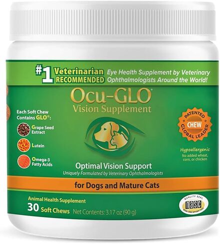 Ocu-GLO Cat & Dog Supplement for Eye Support - Chewable Vision Vitamins Supplements for Large and Small Pets Care with Lutein, Omega-3 Fatty Acids, Grape Seed Extract & Antioxidants (Pack of 2) in Saudi Arabia