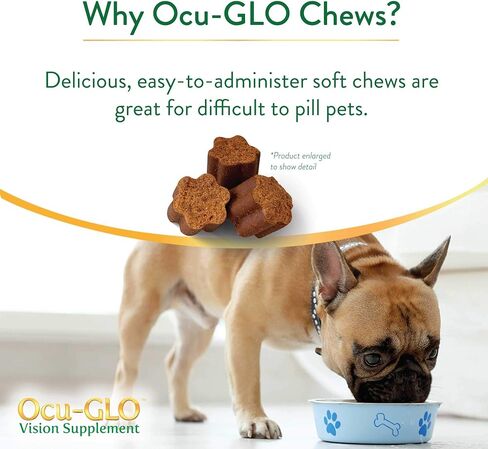 Ocu-GLO Cat & Dog Supplement for Eye Support - Chewable Vision Vitamins Supplements for Large and Small Pets Care with Lutein, Omega-3 Fatty Acids, Grape Seed Extract & Antioxidants (Pack of 2) in Saudi Arabia
