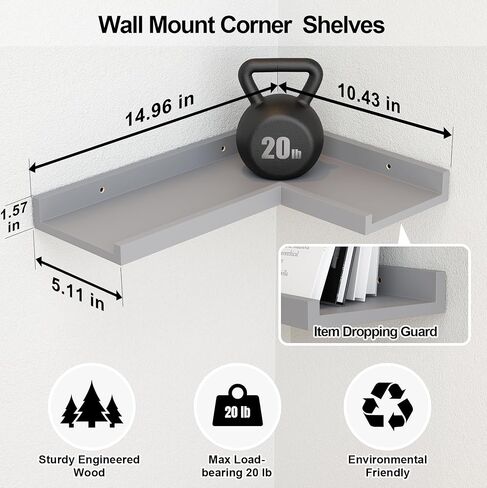 أرفف عائمة من 3 طبقات من Boswillon مع شفة واقية، أرفف زاوية بيضاء حديثة مثبتة على الحائط، أرفف حافة زاوية لديكور الحائط، أرفف بيضاء لغرفة المعيشة وغرفة النوم والحمام - أبيض in Kuwait