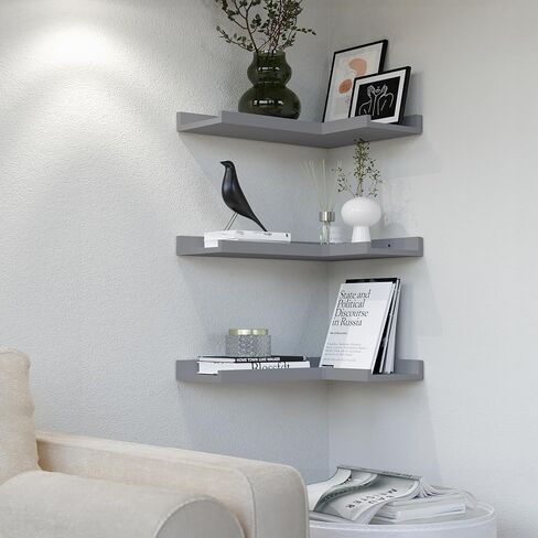 أرفف عائمة من 3 طبقات من Boswillon مع شفة واقية، أرفف زاوية بيضاء حديثة مثبتة على الحائط، أرفف حافة زاوية لديكور الحائط، أرفف بيضاء لغرفة المعيشة وغرفة النوم والحمام - أبيض in Kuwait
