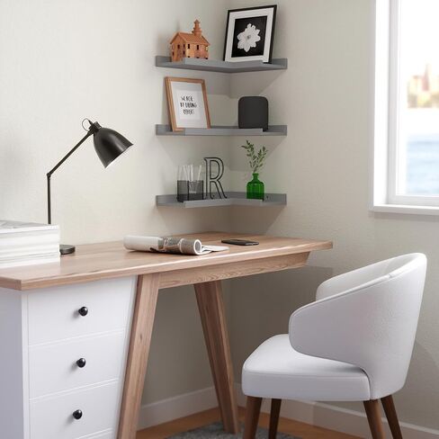 أرفف عائمة من 3 طبقات من Boswillon مع شفة واقية، أرفف زاوية بيضاء حديثة مثبتة على الحائط، أرفف حافة زاوية لديكور الحائط، أرفف بيضاء لغرفة المعيشة وغرفة النوم والحمام - أبيض in Kuwait