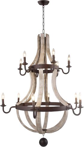 2 طبقة برميل النبيذ العصي والأطواق الثريا مخرمة الخشب الفرنسي البلد ريفي شمعة على غرار 42 "W × 56" H in Saudi Arabia