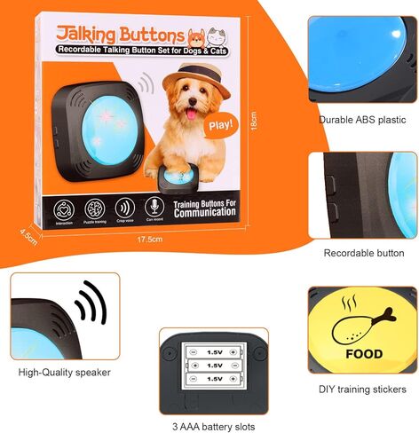 ازرار اتصال للكلاب - مجموعة من 4 ازرار اتصال قابلة للتسجيل - جرس تدريب الحيوانات الاليفة - زر التحدث والتحدث لتدريب الكلاب والقطط - صوت مخصص - ازرار اوامر صوتية للكلاب in Kuwait