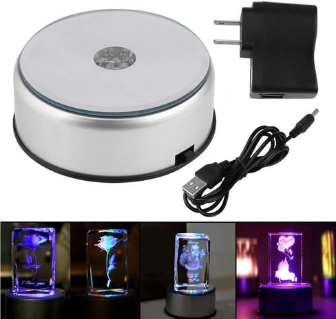 Display Turntable Base for Crystals Glass Art,4" 7 LED 7 Colored Rotating Crystal Display Base Stand with AC Adapter,for Crystals Glass Jewelry Art in Saudi Arabia