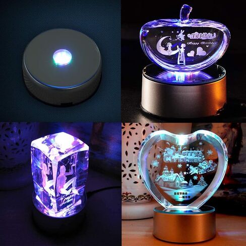 Display Turntable Base for Crystals Glass Art,4" 7 LED 7 Colored Rotating Crystal Display Base Stand with AC Adapter,for Crystals Glass Jewelry Art in Saudi Arabia