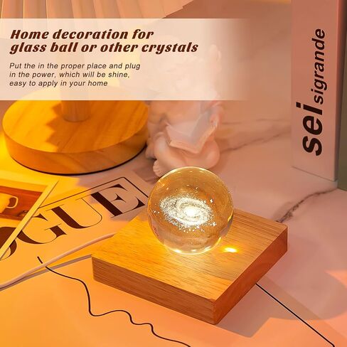 Honoson 8 قطع خشبية قاعدة عرض LED قاعدة مضاءة لفن الكريستال عرض الخشب قاعدة مضاءة لفن الزجاج قاعدة مضاءة للعرض 3D زجاج كريستال ضوء دافئ (نمط سطح مستدير) in Kuwait