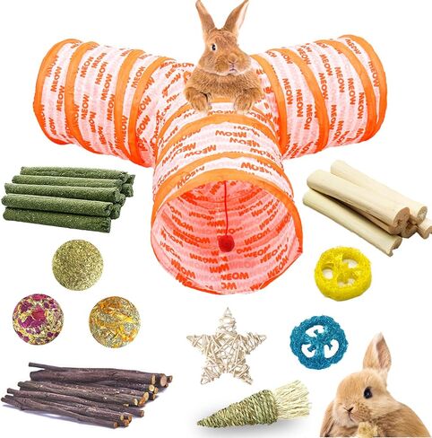 RUNANIA Bunny Tunnels & Tubes, Collapsible 3 Way Rabbit Hideout Rabbit Enrichment Toys for Rabbits Bunny Guinea Pigs Chinchilla in Kuwait