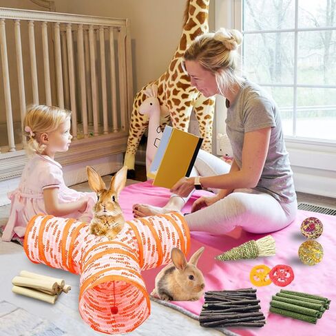 RUNANIA Bunny Tunnels & Tubes, Collapsible 3 Way Rabbit Hideout Rabbit Enrichment Toys for Rabbits Bunny Guinea Pigs Chinchilla in Kuwait