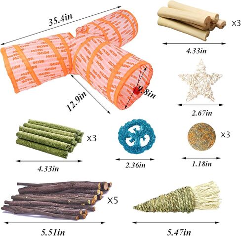 RUNANIA Bunny Tunnels & Tubes, Collapsible 3 Way Rabbit Hideout Rabbit Enrichment Toys for Rabbits Bunny Guinea Pigs Chinchilla in Kuwait