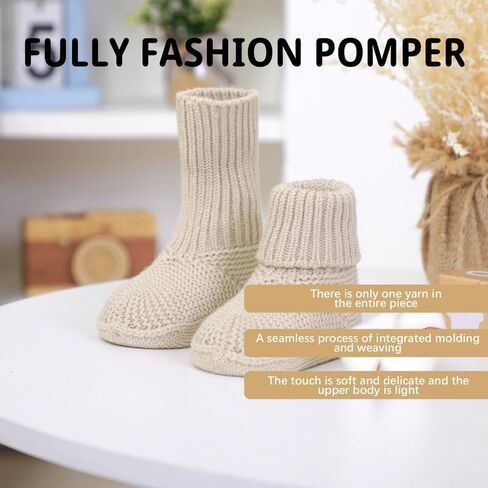 YIXPOH Baby Booties Newborn Babe First Walkers Non-Slip Stay On Boots Crib Shoes Sock Warm Knit Booties for Infant in Kuwait