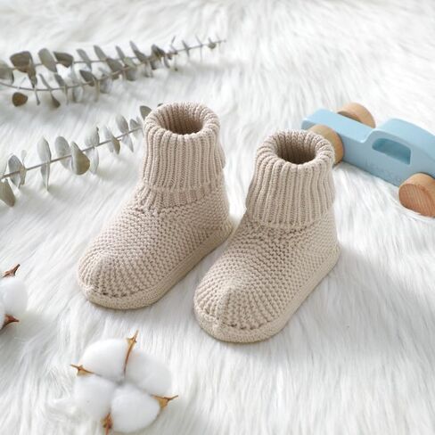 YIXPOH Baby Booties Newborn Babe First Walkers Non-Slip Stay On Boots Crib Shoes Sock Warm Knit Booties for Infant in Kuwait