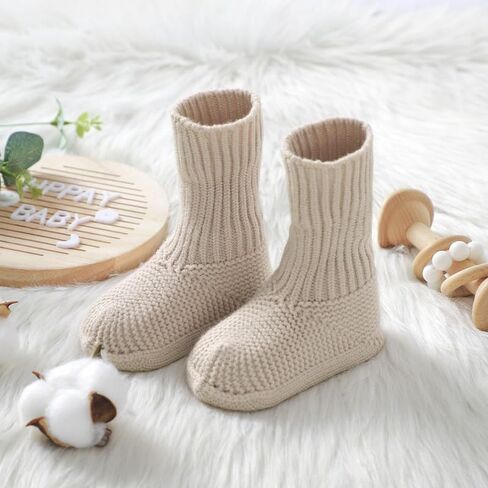 YIXPOH Baby Booties Newborn Babe First Walkers Non-Slip Stay On Boots Crib Shoes Sock Warm Knit Booties for Infant in Kuwait