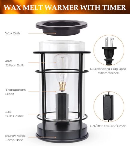 جهاز تسخين الشمع الكهربائي من سالكينج مع مؤقت، جهاز تسخين الشمع لإذابة الشمع المعطر، مصابيح كهربائية عتيقة، سخان شمعة عطري لديكور المنزل الريفي، المكتب، هدايا عيد الميلاد in Kuwait