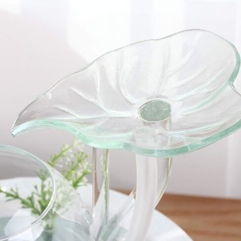 crapelles Transparent Glass Leaves Waterfall Fish Tank with Colorful Shine,Ceramic bolw,Tabletop Indoor Fountain Small Aquarium House Office Decor, Wedding Gift Idea Modern European Style in Kuwait