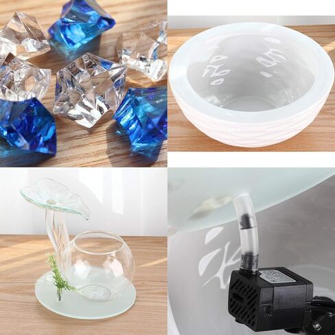 crapelles Transparent Glass Leaves Waterfall Fish Tank with Colorful Shine,Ceramic bolw,Tabletop Indoor Fountain Small Aquarium House Office Decor, Wedding Gift Idea Modern European Style in Kuwait