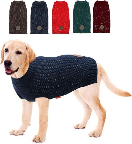 KYEESE Dog Sweaters with Leash Hole for Small Dogs Warm Pullover Dog Knitwear with Reflective Yarn for Fall Winter, Navyblue, XS in Kuwait