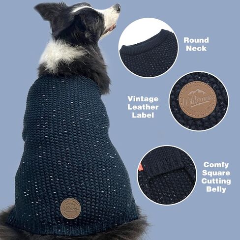 KYEESE Dog Sweaters with Leash Hole for Small Dogs Warm Pullover Dog Knitwear with Reflective Yarn for Fall Winter, Navyblue, XS in Kuwait