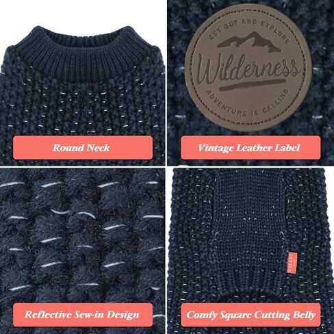 KYEESE Dog Sweaters with Leash Hole for Small Dogs Warm Pullover Dog Knitwear with Reflective Yarn for Fall Winter, Navyblue, XS in Kuwait
