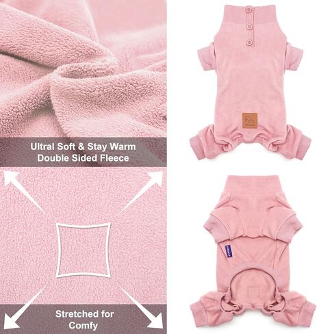 cyeollo Dog Pajamas Warm Fleece Dog Sweater Coat Pjs Thermal Dog Onesie Stretchy Winter Doggie Jumpsuit Pet Sweater Outfits for Small Dogs Color Pink in Saudi Arabia