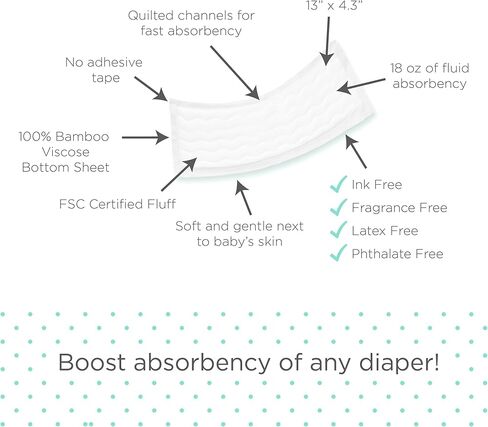 حشوات حفاضات للاستعمال مرة واحدة من Super Boosties، أثناء النهار والليل، تناسب غطاء الحفاضات الهجين الصادق، تناسب الحفاضات الذكية الرائعة للأطفال، وسادة معززة للحفاضات للاستعمال مرة واحدة، 30 قطعة، مقاس متوسط/كبير، 4.3 × 13 بوصة in Kuwait