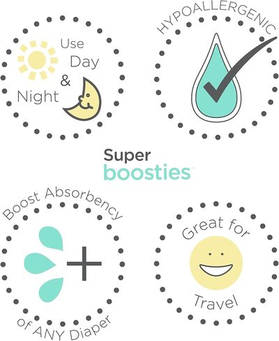 حشوات حفاضات للاستعمال مرة واحدة من Super Boosties، أثناء النهار والليل، تناسب غطاء الحفاضات الهجين الصادق، تناسب الحفاضات الذكية الرائعة للأطفال، وسادة معززة للحفاضات للاستعمال مرة واحدة، 30 قطعة، مقاس متوسط/كبير، 4.3 × 13 بوصة in Kuwait