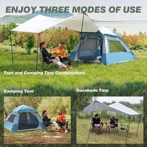 Overmont Instant Pop Up Tent with Tarp - 1-3 Person Pop Up Lightweight Backpacking Tent for Camping - Easy Setup Waterproof with Shelter or Rain Fly - Ideal for Family, Outdoor, Hiking in Kuwait