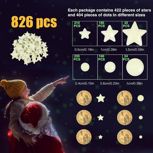Realistic Tiny 3D Domed Glow in The Dark Stars, 826pcs Glow Dots and Stars, Adhesive Glow Stars for Kids Bedroom,Luminous Stars Stickers Create a Realistic Starry Sky,Room Decor,Wall Stickers in Saudi Arabia