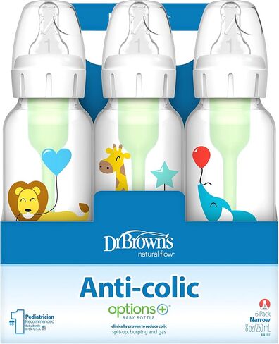 Dr. Brown’s Natural Flow® Anti-Colic Options+™ Narrow Baby Bottles 8 oz/250 mL, with Level 1 Slow Flow Nipple, 6 Pack, 0m+ Balloon Animals Gift Set in Saudi Arabia