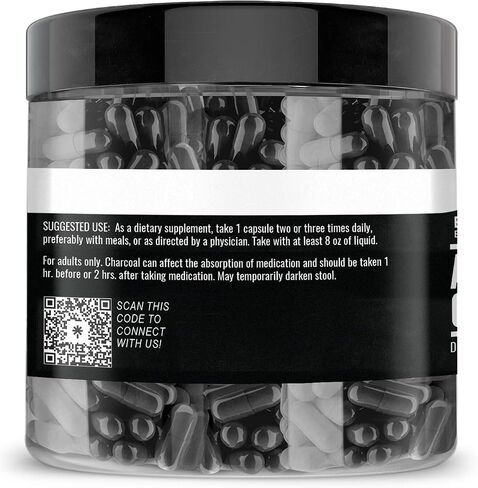Activated Charcoal Capsules, 200 Capsules (525 MG per Serving) (33-Day Supply) by Earthborn Elements, Odorless & Non-Toxic Powder for Detox Cleanses in Saudi Arabia