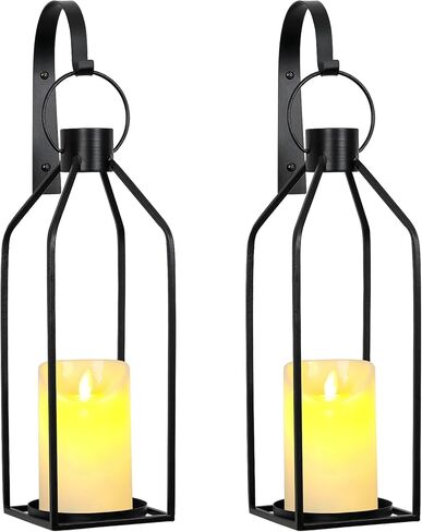 حامل شموع يثبت على الحائط، شمعدانات سوداء لتزيين الحائط، مجموعة من قطعتين مع شموع LED وخطاطيف معلقة، شمعدانات معدنية سوداء لتزيين الحائط لغرفة المعيشة وغرفة الطعام والمطبخ وغرفة النوم والحمام والرواق in Kuwait