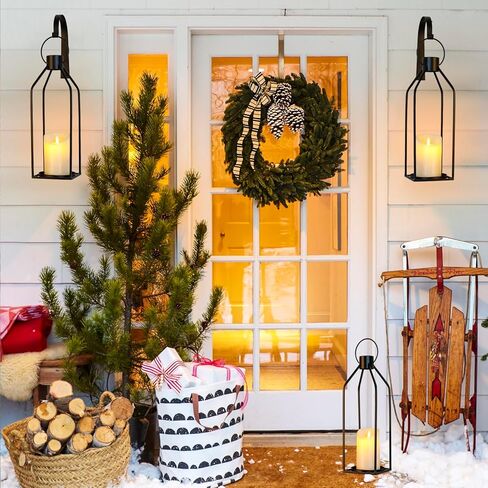 حامل شموع يثبت على الحائط، شمعدانات سوداء لتزيين الحائط، مجموعة من قطعتين مع شموع LED وخطاطيف معلقة، شمعدانات معدنية سوداء لتزيين الحائط لغرفة المعيشة وغرفة الطعام والمطبخ وغرفة النوم والحمام والرواق in Kuwait