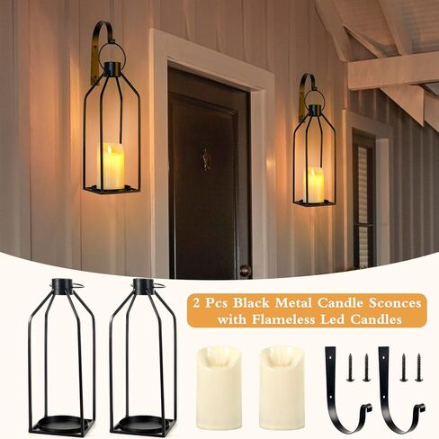 حامل شموع يثبت على الحائط، شمعدانات سوداء لتزيين الحائط، مجموعة من قطعتين مع شموع LED وخطاطيف معلقة، شمعدانات معدنية سوداء لتزيين الحائط لغرفة المعيشة وغرفة الطعام والمطبخ وغرفة النوم والحمام والرواق in Kuwait