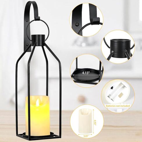 حامل شموع يثبت على الحائط، شمعدانات سوداء لتزيين الحائط، مجموعة من قطعتين مع شموع LED وخطاطيف معلقة، شمعدانات معدنية سوداء لتزيين الحائط لغرفة المعيشة وغرفة الطعام والمطبخ وغرفة النوم والحمام والرواق in Kuwait