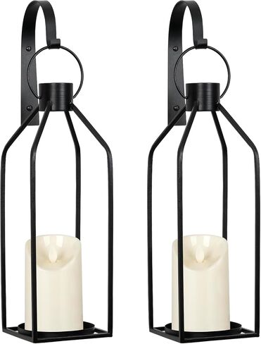 حامل شموع يثبت على الحائط، شمعدانات سوداء لتزيين الحائط، مجموعة من قطعتين مع شموع LED وخطاطيف معلقة، شمعدانات معدنية سوداء لتزيين الحائط لغرفة المعيشة وغرفة الطعام والمطبخ وغرفة النوم والحمام والرواق in Kuwait