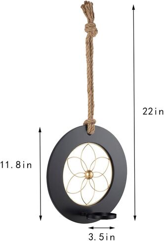 حامل شموع حائطي من AimtoHome مصنوع من المعدن والخشب للتعليق على الحائط، حامل شموع للديكور المنزلي، حبل من القنب، حامل شموع للديكور على الحائط، مجموعة من 2 in Kuwait