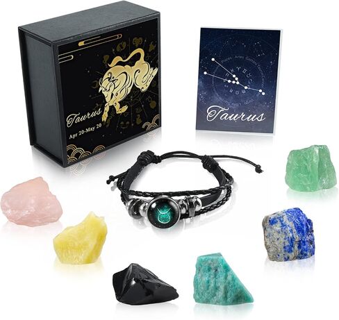 Nicetage Libra Healing Crystals Gift Ideas 12 علامة زودياك بلورات شفاء طبيعية مع مجموعة صندوق الأبراج، 6 أحجار كريستال، 1 سوار زودياك ودليل معلومات هدايا الميزان للنساء in Kuwait