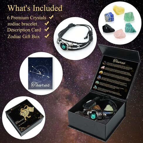 Nicetage Libra Healing Crystals Gift Ideas 12 علامة زودياك بلورات شفاء طبيعية مع مجموعة صندوق الأبراج، 6 أحجار كريستال، 1 سوار زودياك ودليل معلومات هدايا الميزان للنساء in Kuwait