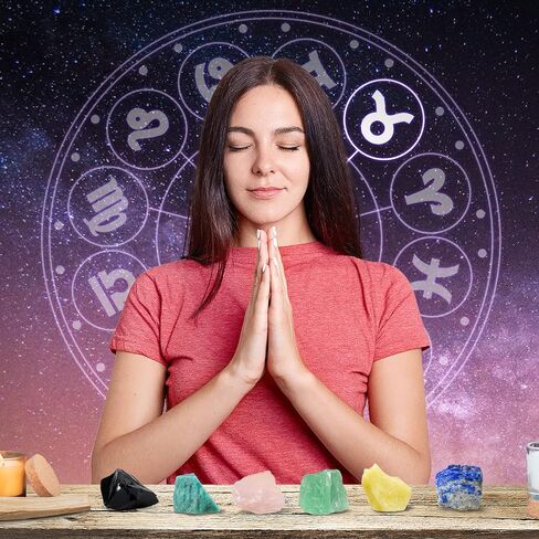 Nicetage Libra Healing Crystals Gift Ideas 12 علامة زودياك بلورات شفاء طبيعية مع مجموعة صندوق الأبراج، 6 أحجار كريستال، 1 سوار زودياك ودليل معلومات هدايا الميزان للنساء in Kuwait