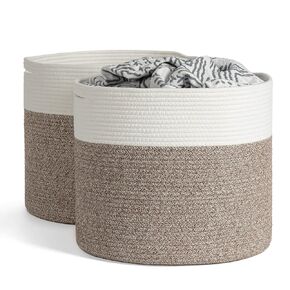 Goodpick 2pack Large Woven Blanket Storage Baskets Round Laundry Basket Toy Organizier Clothes Hamper Shoe Storage Bins Brown in Kuwait